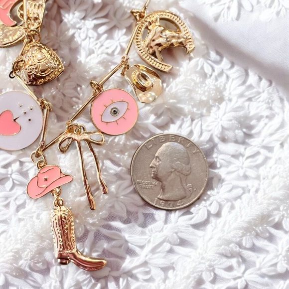 Gold and Pink toned Cowboy Charm necklace - Picture 16 of 17